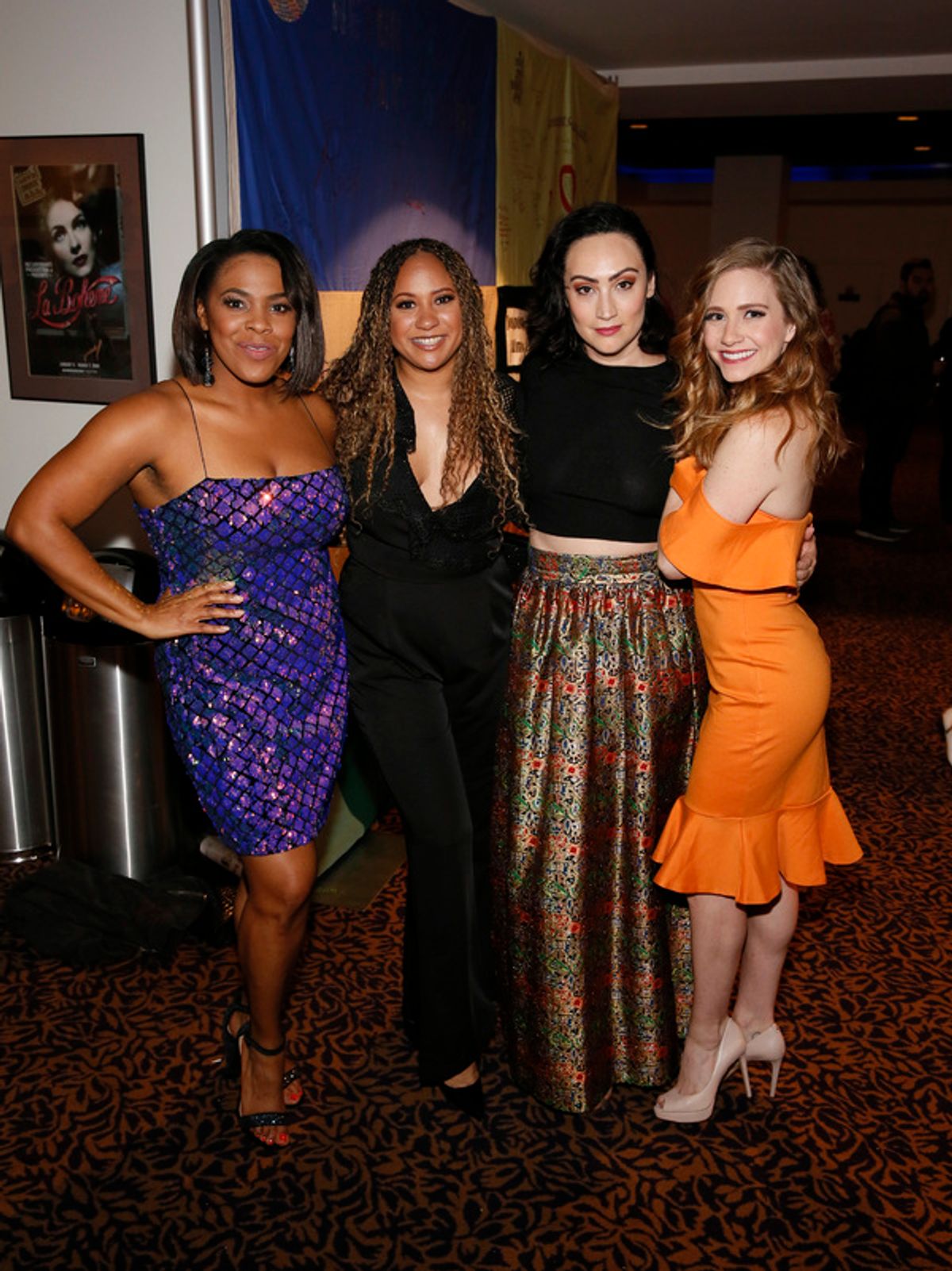 From left, cast member Bryonha Marie Parham, actor Tracie Thoms, cast members Eden Espinosa and Audrey Cardwell after the opening night performance of â€"Falsettosâ€ at Center Theatre Group/Ahmanson Theatre on April 17, 2019 in Los Angeles, California. ( at 