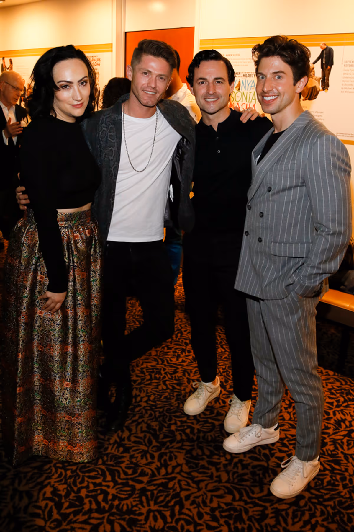 From left, cast member Eden Espinosa, choreographer Spencer Liff and cast members Max von Essen and Nick Adams after the opening night performance of â€�"Falsettosâ€ at Center Theatre Group/Ahmanson Theatre on April 17, 2019 in Los Angeles, California. (P at 