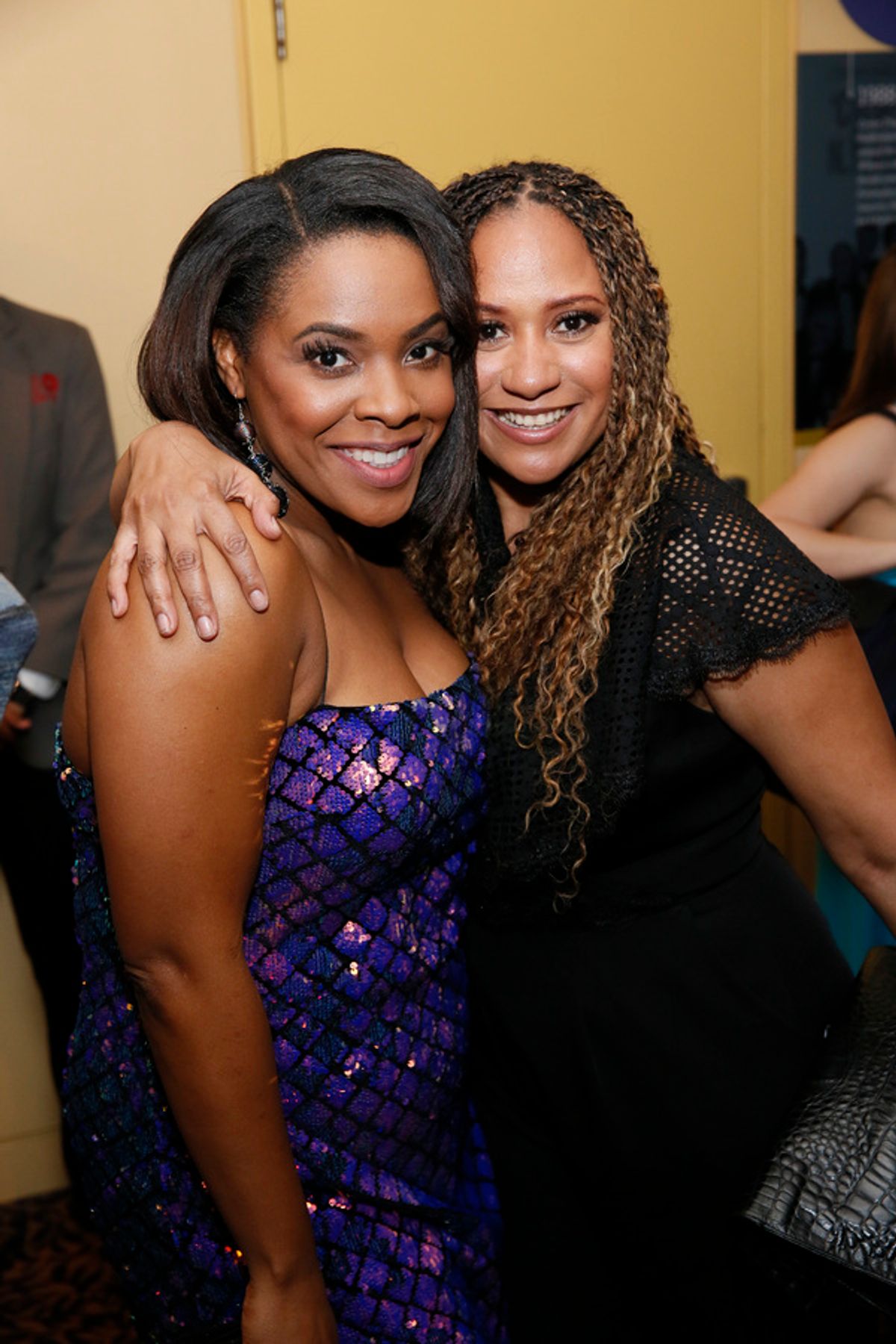 From left, cast member Bryonha Marie Parham and actor Tracie Thoms after the opening night performance of â€"Falsettosâ€ at Center Theatre Group/Ahmanson Theatre on April 17, 2019 in Los Angeles, California. (Photo by Ryan Miller/Capture Imaging) at 