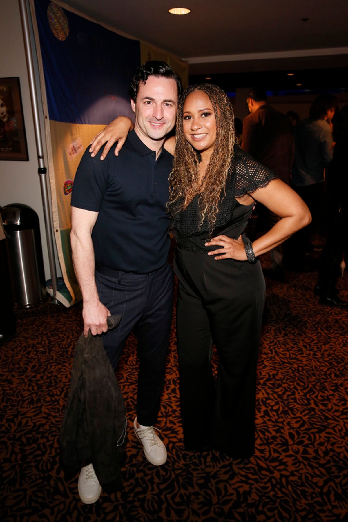 From left, cast member Max von Essen and actor Tracie Thoms after the opening night performance of â€"Falsettosâ€ at Center Theatre Group/Ahmanson Theatre on April 17, 2019 in Los Angeles, California. (Photo by Ryan Miller/Capture Imaging) at 