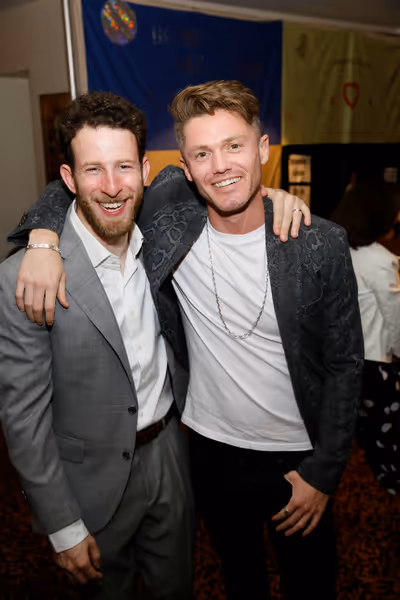 From left, cast member Nick Blaemire and choreographer Spencer Liff after the opening Photo