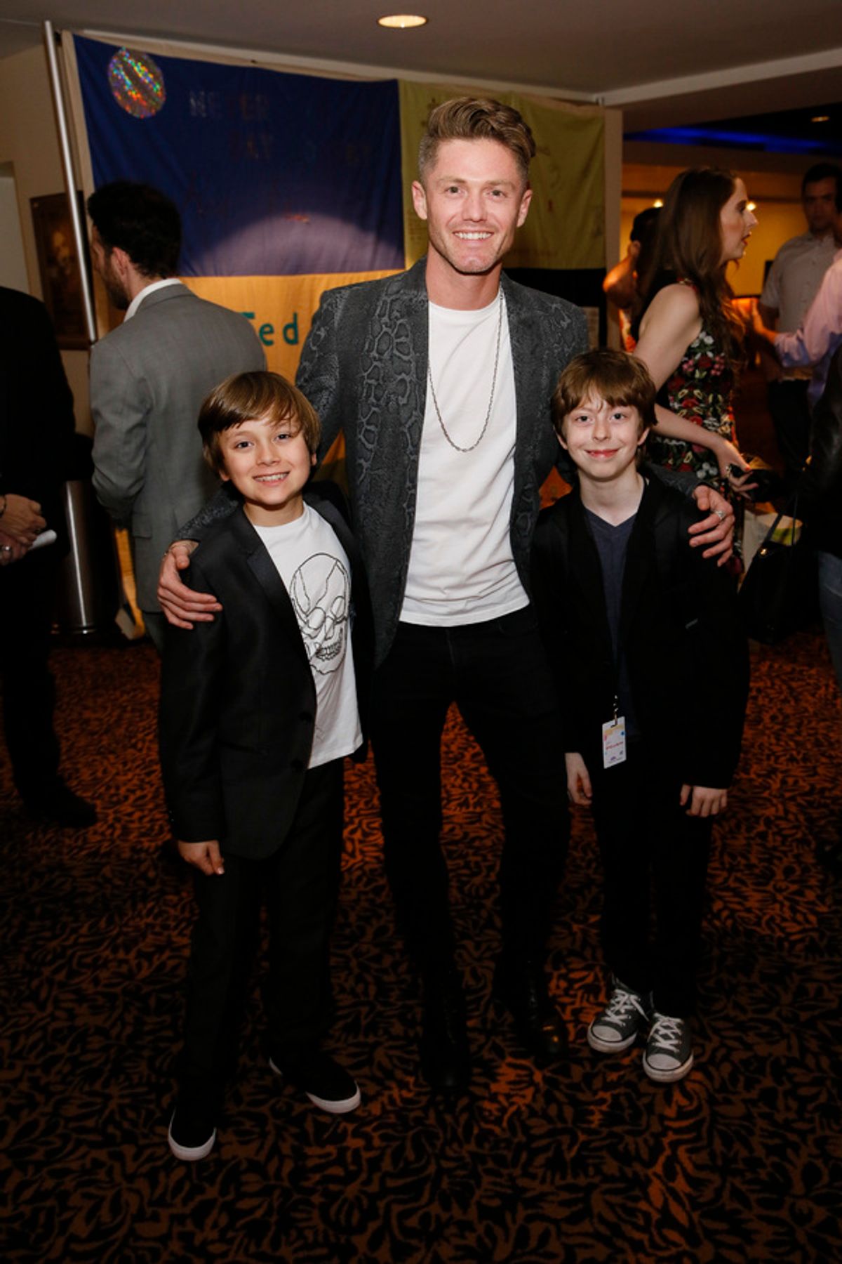 From left, cast member Jonah Mussolino, choreographer Spencer Liff and cast member Thatcher Jacobs after the opening night performance of â€"Falsettosâ€ at Center Theatre Group/Ahmanson Theatre on April 17, 2019 in Los Angeles, California. (Photo by Ryan at 