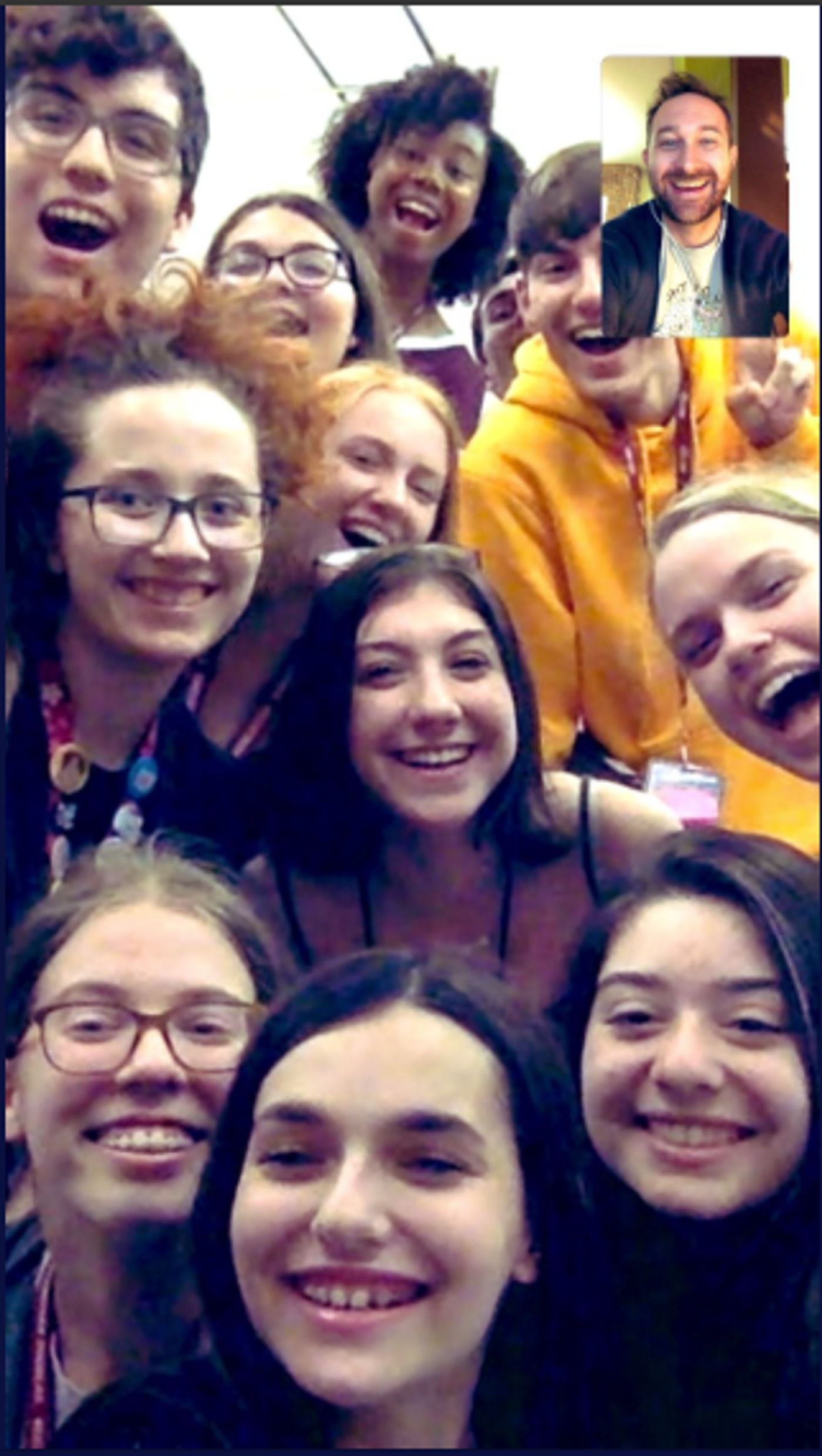 Rokicki posing on Skype with Douglas Drama students. 