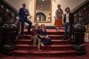 Jon Van Middlesworth (Toby), Christopher Marshall (George), Emily Belvo (Hedda), Katie Miesner (Thea), and Joseph Michael-Kenneth (Eli) @ BroadwayWorld Jon Van Middlesworth (Toby), Christopher Marshall (George), Emily Belvo (Hedda), Kati Photo