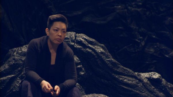 Photo of Sophia Skiles (Chorus) in rehearsal for The Oresteia. Photo