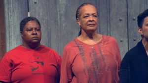 Photo of Patrena Murray (Chorus) and Franchelle Stewart Dorn (Chorus) in rehearsal fo Photo