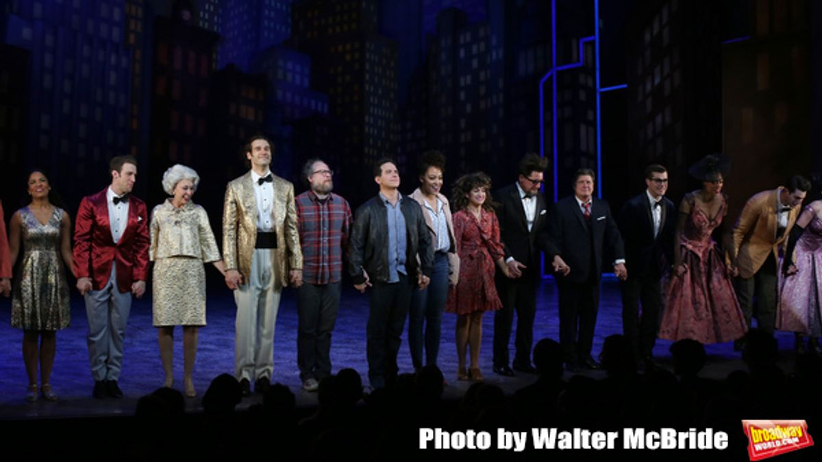Julie Halston, John Behlmann, Andy Grotelueschen, Santino Fontana, Lilli Cooper, Sarah Stiles, Reg Rogers, Michael McGrath with cast at 