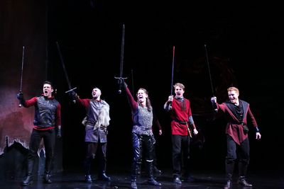 (L to R) Tristan Rewald (Sir Richard Vernon), Nick Greika (Douglas), Erin Cessna(Hots Photo
