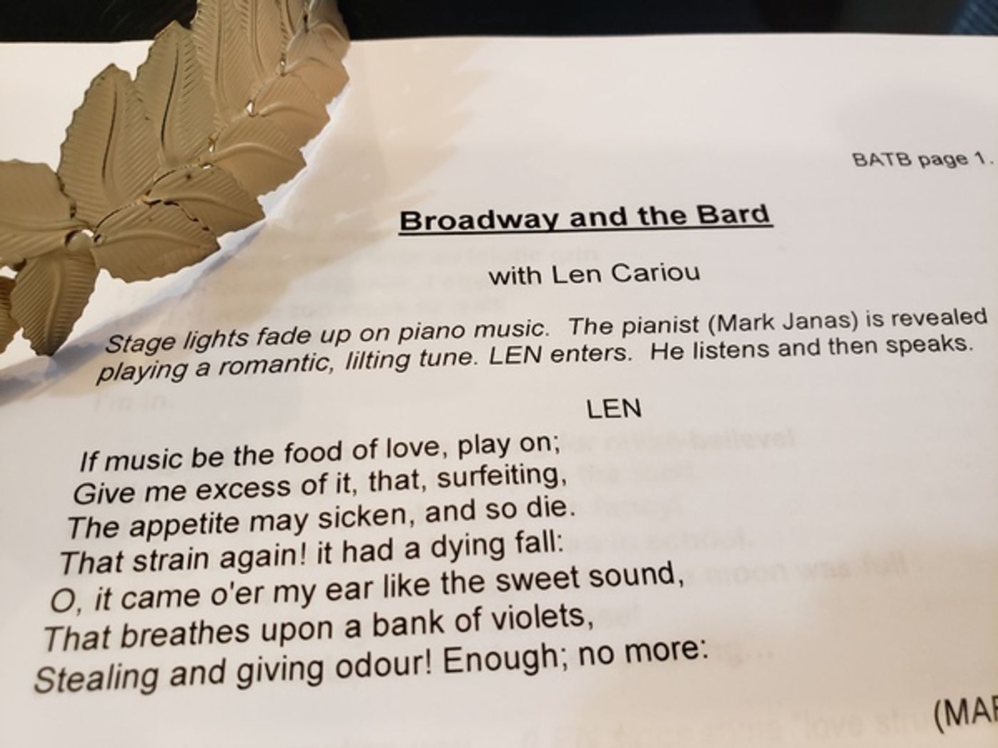 Photo Flash: Len Cariou Begins Rehearsals For National Tour of BROADWAY & THE BARD Photo Flash: Len Cariou Begins Rehearsals For National Tour of BROADWAY & THE BARD Image