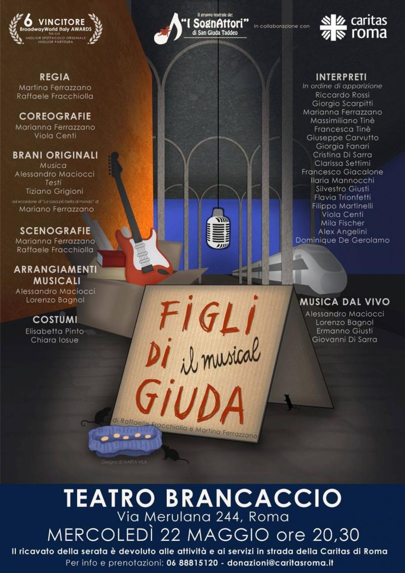 La Caritas di Roma e i SognAttori in scena al Brancaccio il 22 maggio con il musical “Figli di Giuda” dedicato agli invisibili  Image