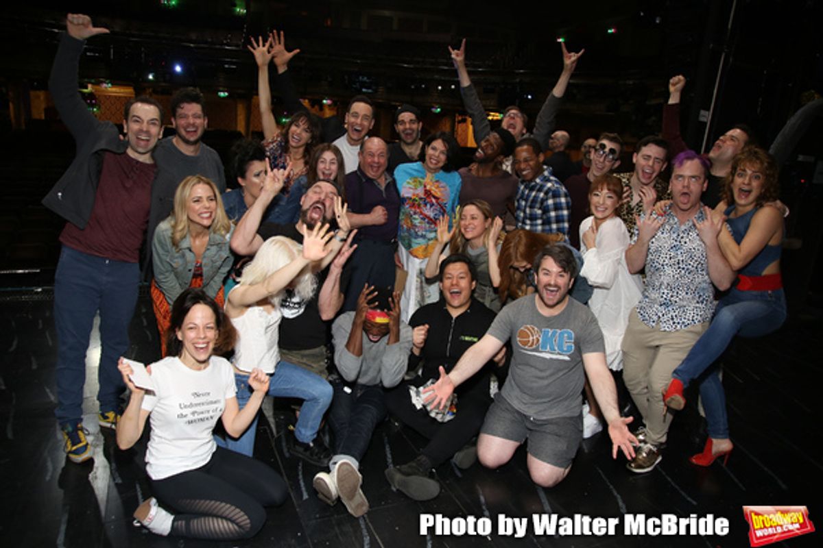 Jill Abramovitz, Rob McClure, Leslie Kritzer, Sophia Anne Caruso, Adam Dannheisser, Danny Rutigliano, Kelvin Moon Loh and Alex Brighten  with cast at 