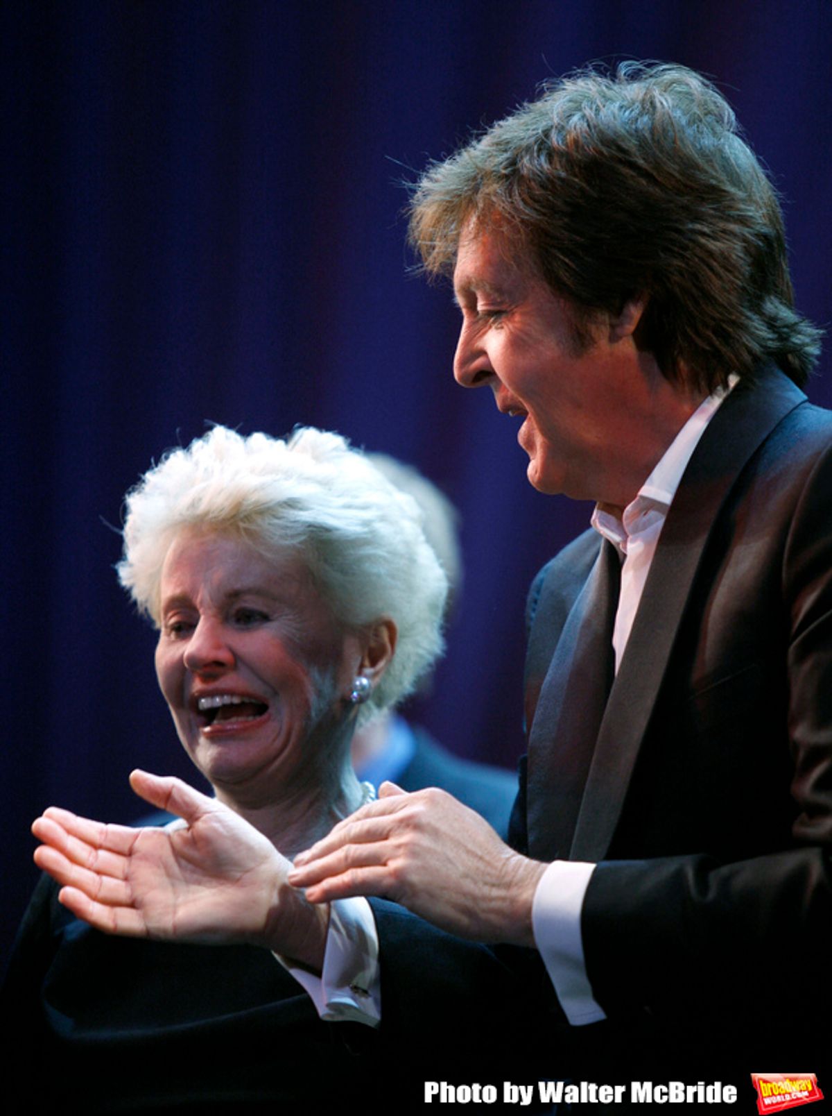 Paul McCartney & Jo Sullivan Loesser
at The Curtain Call for Chance & Chemistry: A Centennial Celebration of Frank Loesser- an Actors Fund Benefit at the Minskoff Theatre in New York City.
October 26, 2009 at 