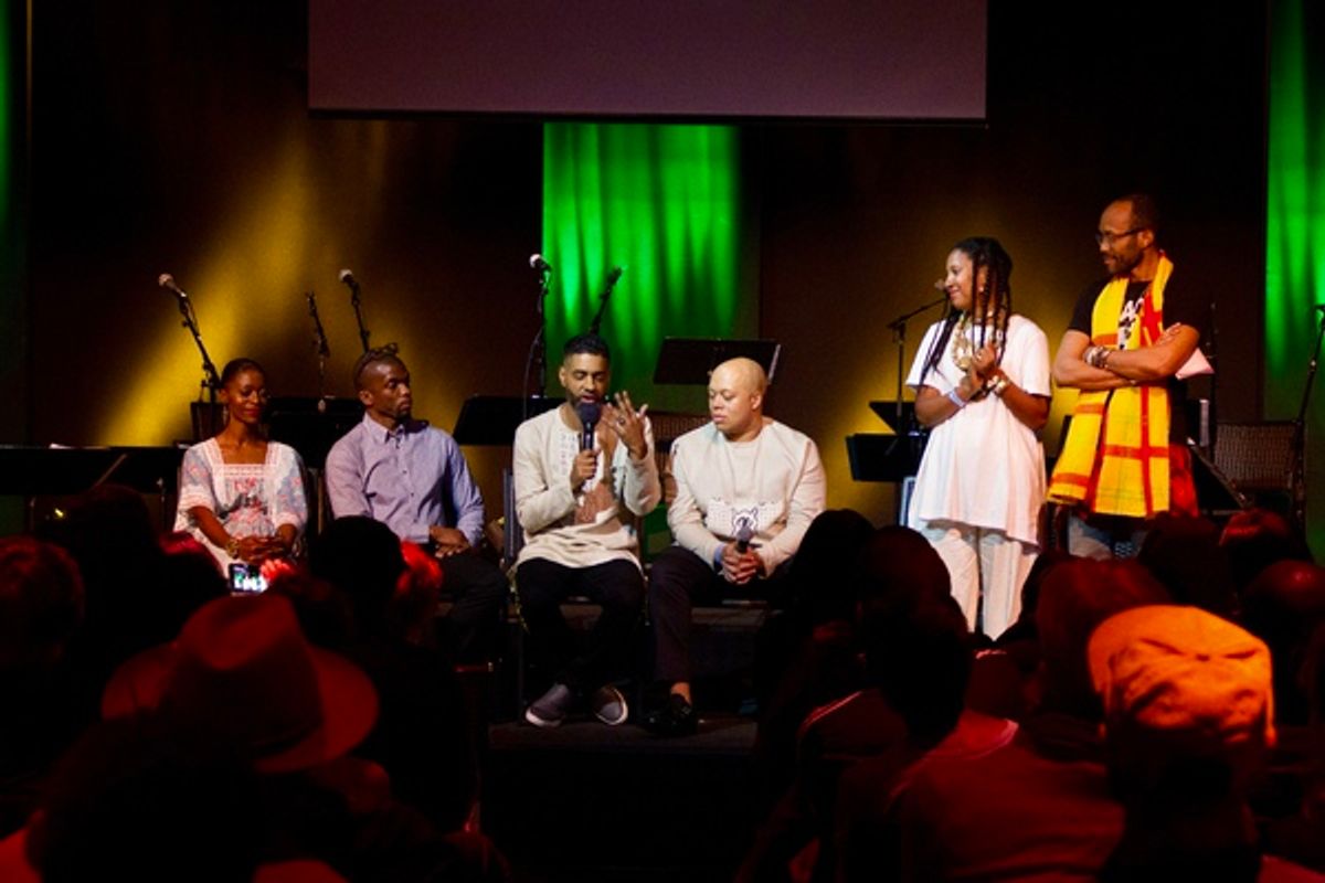 Director of WiLDFLOWER Logan Vaughn, choreographer Kevin E. Boseman, WiLDFLOWER creators Jason Michael Webb and Lelund Durond Thompson and National Black Theatreâ€™s CEO Sade Lythcott and artistic director Jonathan McCrory at 