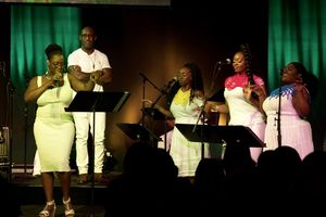 Bre Jackson sings as Quentin Earl Darrington, Lia Holman, Ayana George and Tamara Jad Photo