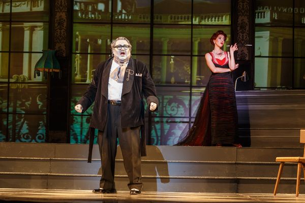 Norina (Lisette Oropesa) is unconcerned with Don Pasqualeâ€™s (Kevin Glavin) con Photo