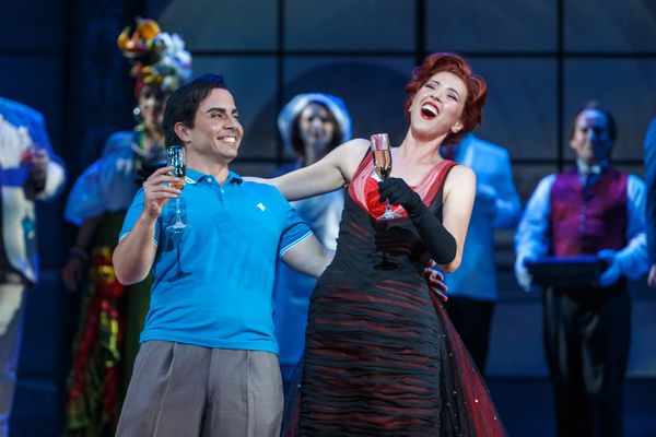 Ernesto (Javier Abreu) and Norina (Lisette Oropesa) toast to their future
 Photo