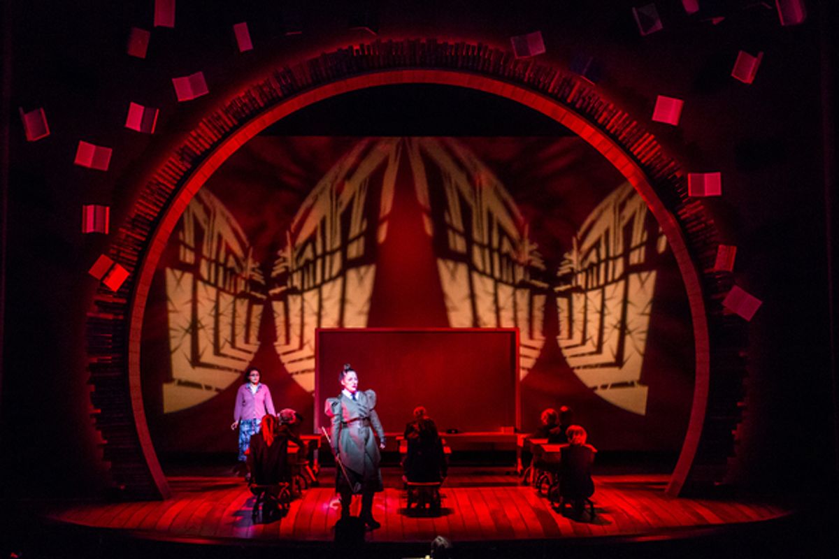 China Brickey as Miss Honey, Emily Gunyou Halaas as Miss Trunchbull, and Ensemble in Roald Dahlâ€™s Matilda The Musical  at 