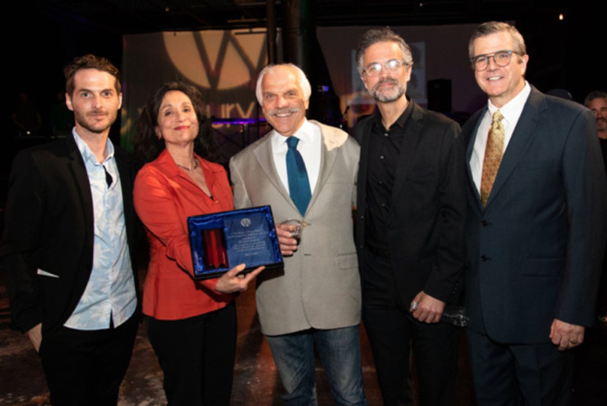 Wilbury Artistic Director Josh Short, Phyllis Kay, honoree Richard Donelly, Gamm Theatre Artistic Director Tony Estrella, and Jim O''Brien at FUN(d) HOME The 2019 Wilbury Group Gala; photo by Erin X. S at 