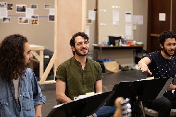 Sharif Afifi, Waseem Alzer, and Jakeim Hart in rehearsal for We Live in Cairo.
 Photo