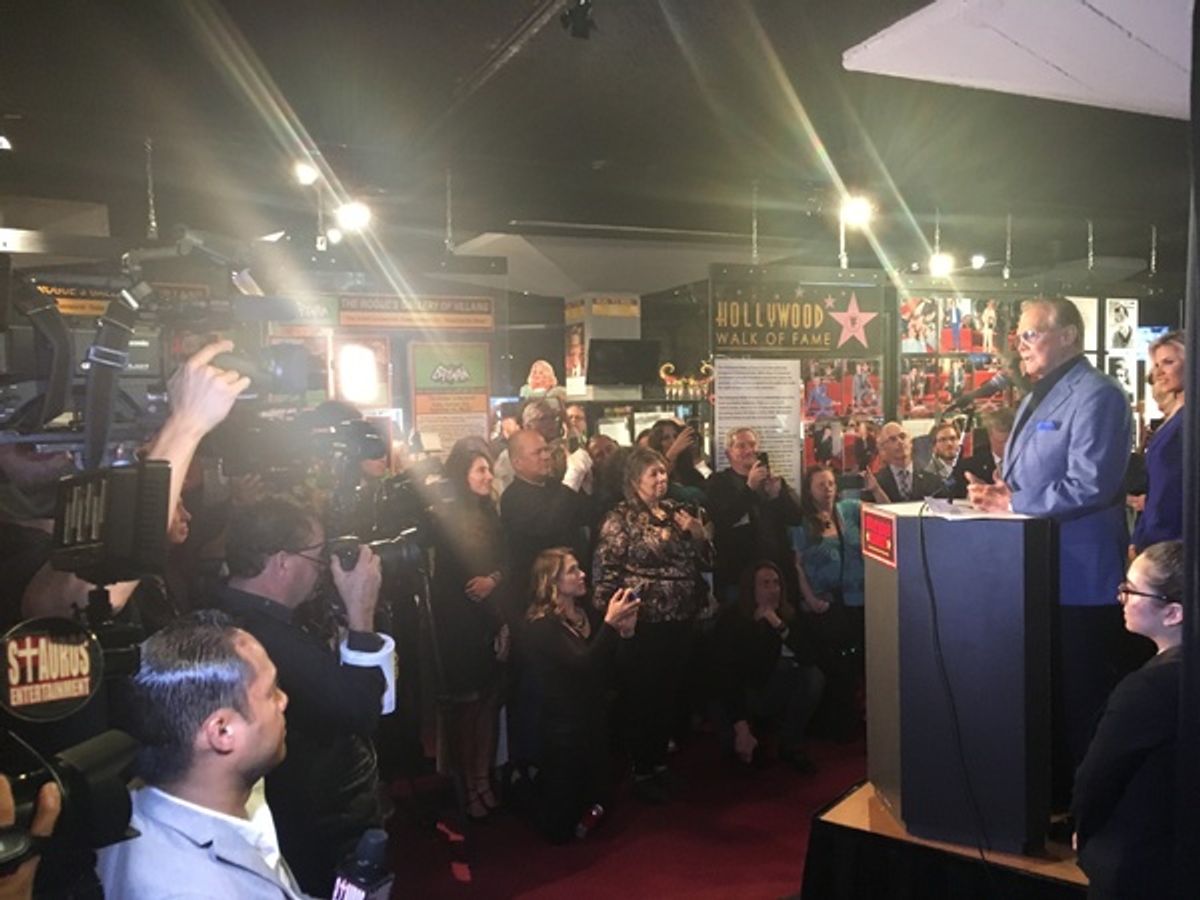 Lee Majors greets crowds from podium at The Hollywood Museum at 