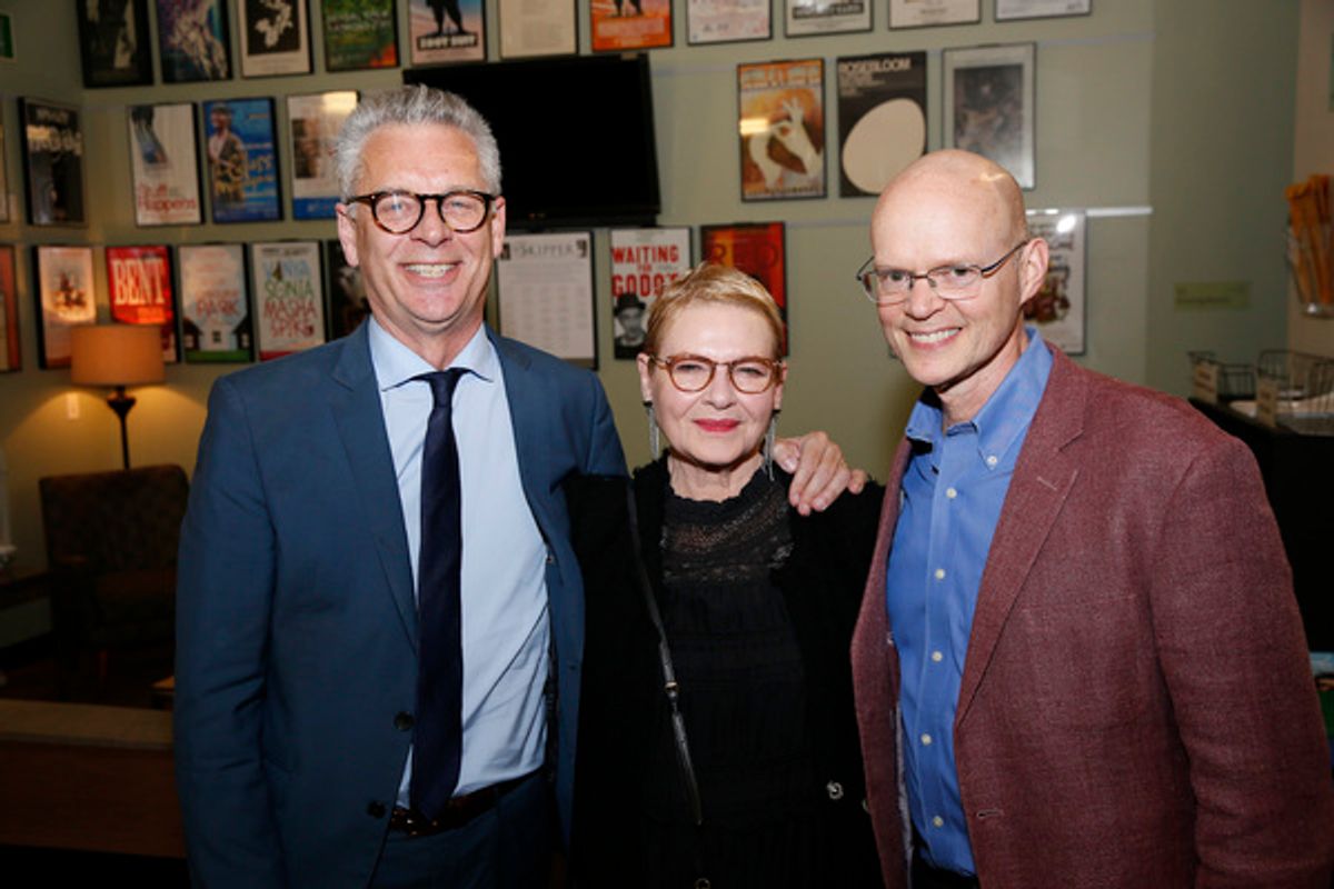 From left, Center Theatre Group Artistic Director Michael Ritchie, cast member Dianne Wiest and director James Bundy backstage after the opening night performance of â€"Happy Daysâ€ at Center Theatre Group/Mark Taper Forum on May 22, 2019, in Los Angeles at 