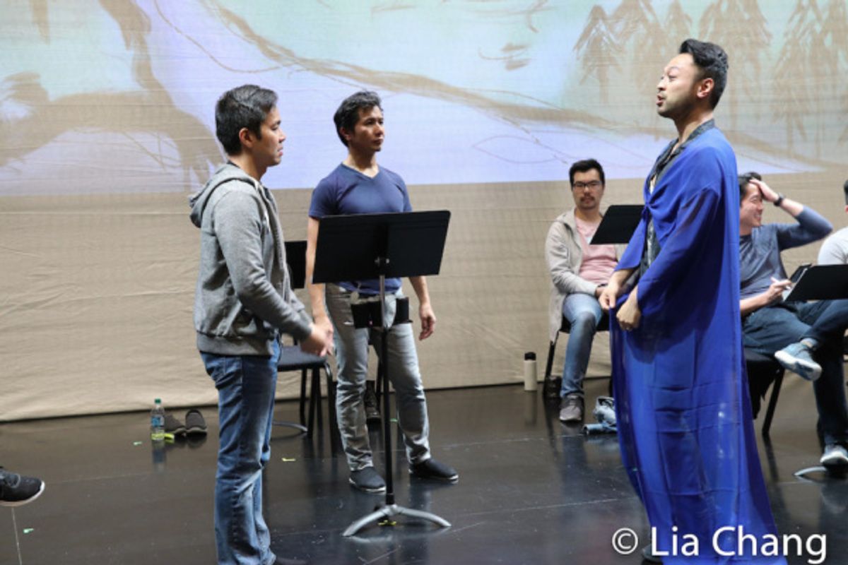 Steven Eng, Eric Bondoc and choreographer Billy Bustamante in rehearsal at 
