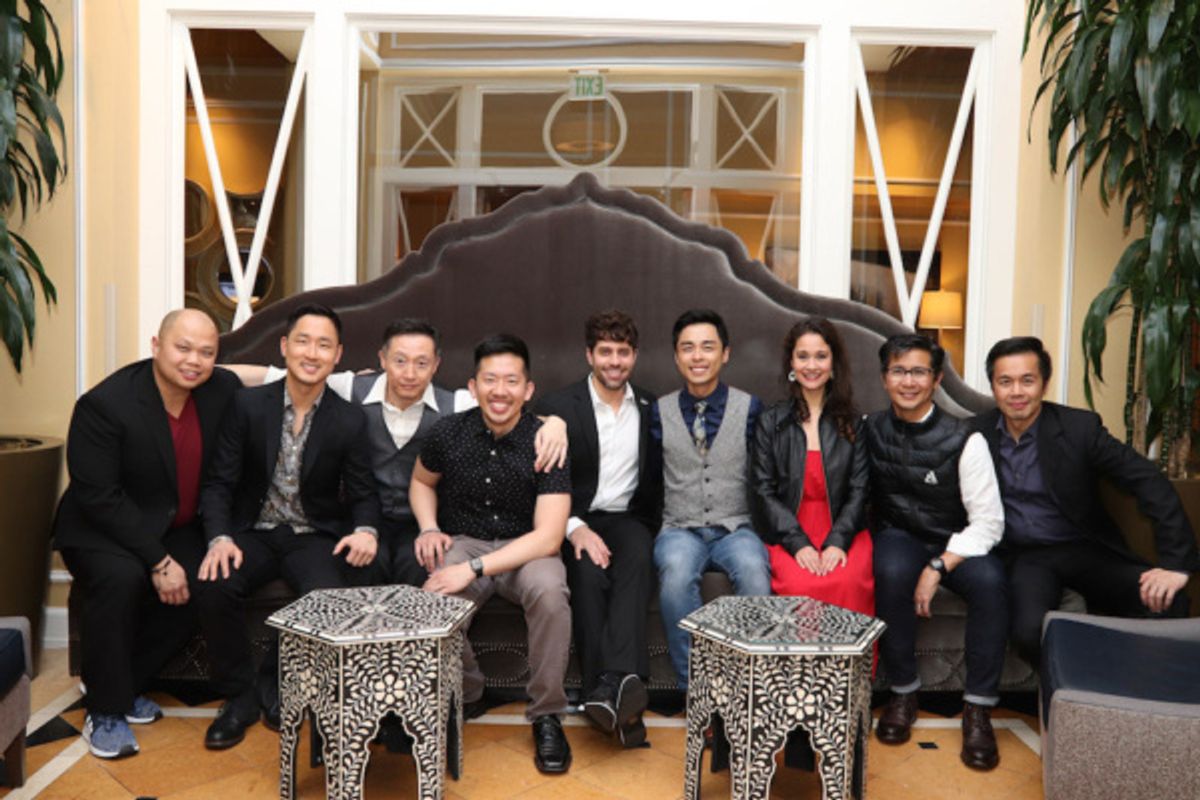 Viet Vo, Daniel May, Joseph Steven Yang, Kiet Tai Cao, Justin Anthony Long, Jonny Lee, Jr., Ali Ewoldt, Eric Bondoc and Steven Eng in the lobby of the Kimpton Hotel Monaco Salt Lake City on May 8, 201 at 