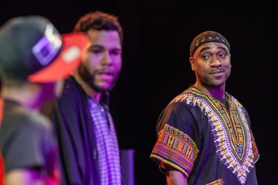 Miles Bond as Tiny, Dan Johnson as Daz, and Dez Walker as Issa Photo