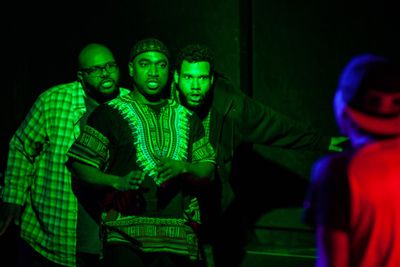 Jonathan Jones as Grif, Dez Walker as Issa, Dan Johnson as Daz, and Miles Bond as Tin Photo