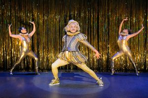 (front) Zachary Infante (Sebastian); (back row, l to r) KC de la Cruz (Ensemble) and Angelica Beliard (Ensemble) in the world premiere of Kiss My Aztec! at Berkeley Rep, directed by Tony Taccone.
@ BroadwayWorld (front) Zachary Infante (Sebastian); (back row, l to r) KC de la Cruz (Ensemble) and Photo