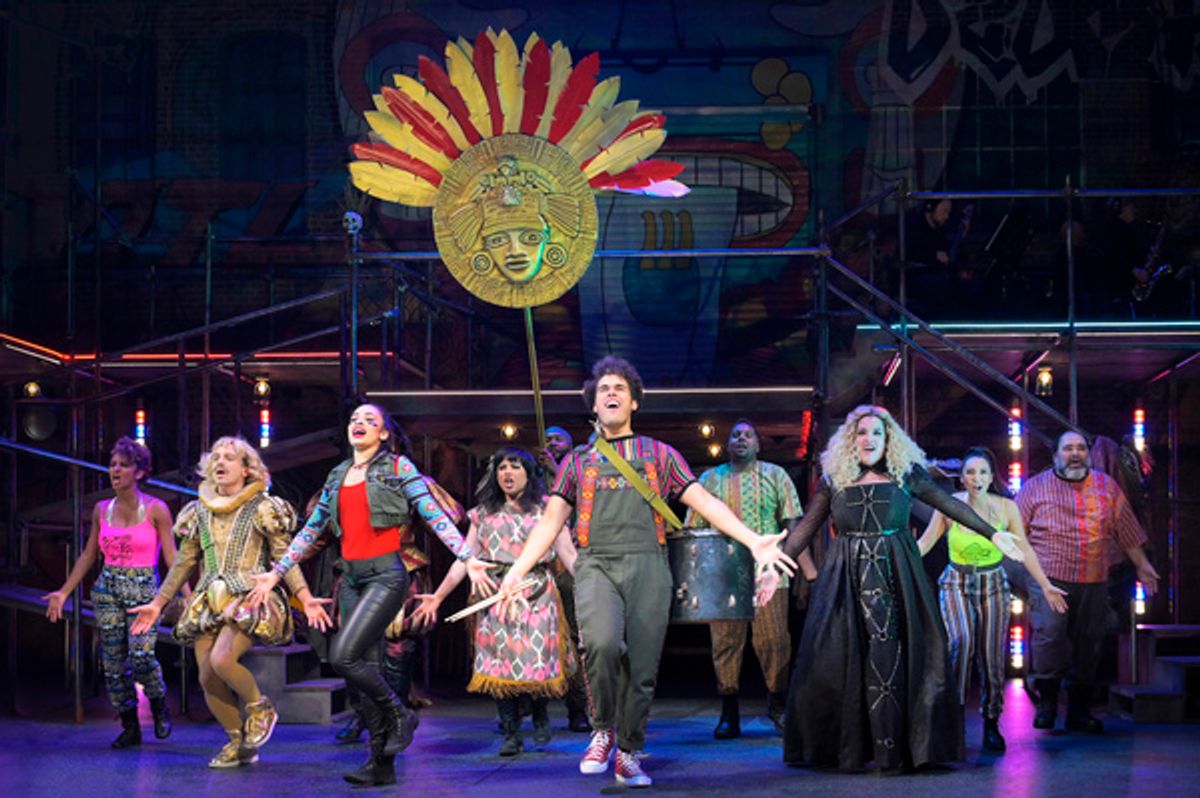 (l to r) Angelica Beliard (Ensemble), Zachary Infante (Sebastian), Yani Marin (Colombina), Maria-Christina Oliveras (Tolima), Chad Carstarphen (El Jaguar Negro), JoÃ©l PÃ©rez (Pepe), JesÃºs E. MartÃ­nez (Ensemble), Desiree Rodriguez (Pilar), KC de la Cruz at 