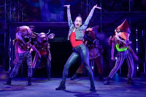 (front) Yani Marin (Colombina); (back row, l to r) Angelica Beliard (Ensemble), Maria-Christina Oliveras (Ensemble), Jesús E. MartÃnez (Ensemble), and KC de la Cruz (Ensemble) in the world premiere of Kiss My Aztec! at Berkeley Rep, directed by Tony Tac @ BroadwayWorld (front) Yani Marin (Colombina); (back row, l to r) Angelica Beliard (Ensemble), Maria Photo