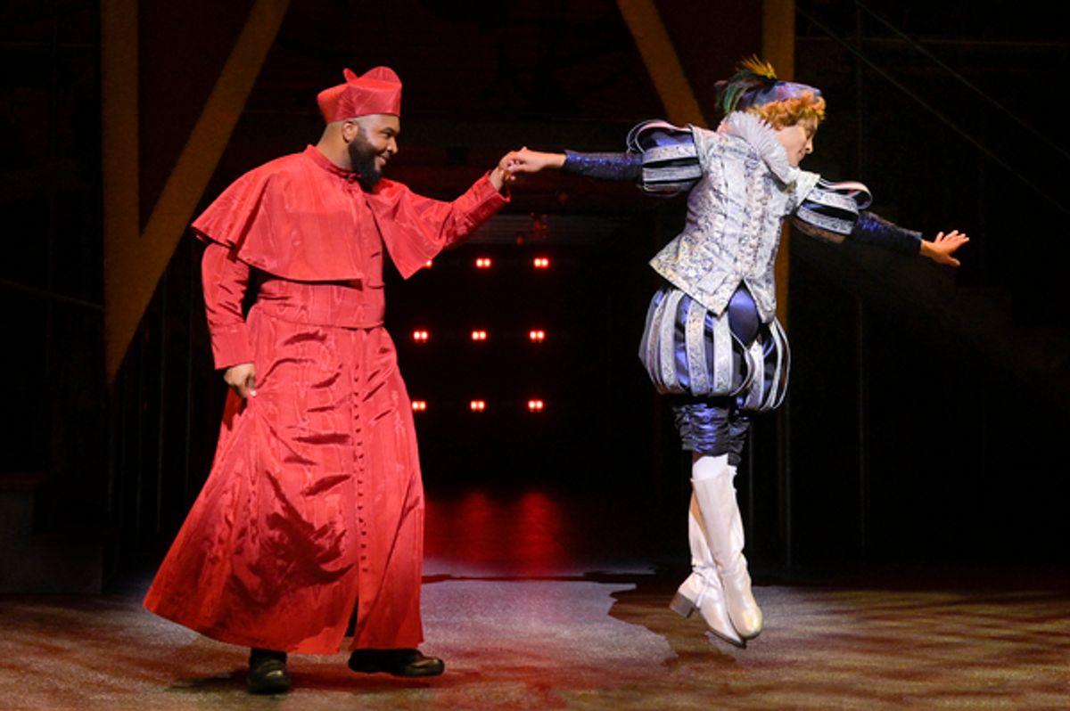 (l to r) Chad Carstarphen (Reymundo) and Zachary Infante (Fernando) in the world premiere of Kiss My Aztec! at Berkeley Rep, directed by Tony Taccone.

 at 