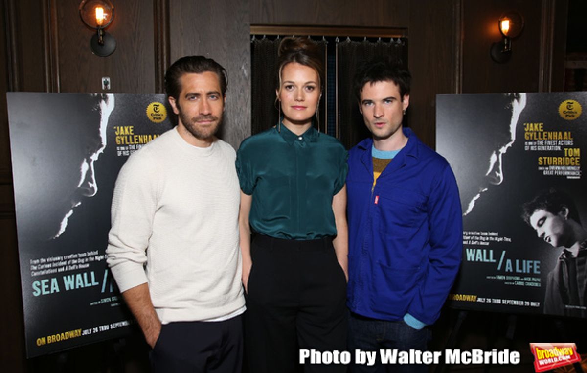 Jake Gyllenhaal, Carrie Cracknell and Tom Sturridge during 'Sea Wall/A Life' Cast Photo Call at Dream Hotel on June 5, 2019 in New York City.
 at 