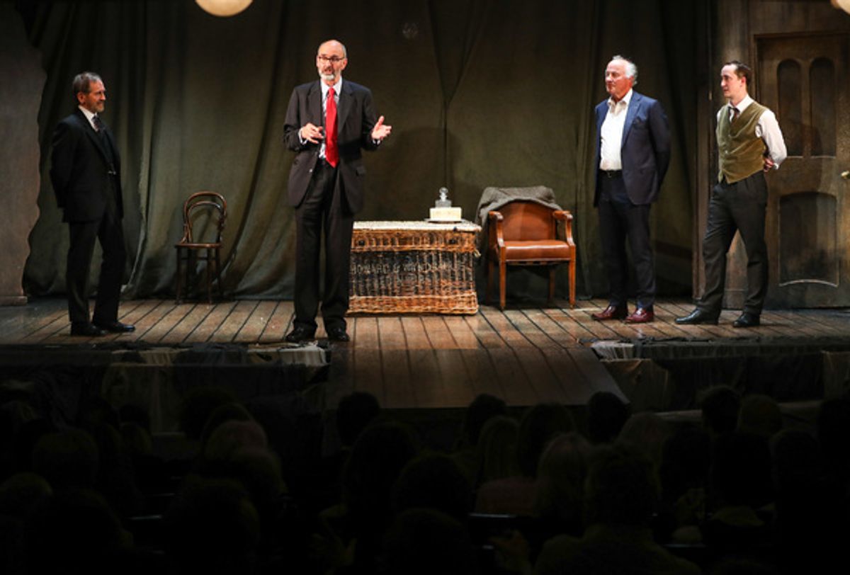 Stuart Fox (Arthur Kipps), Robin Herford (Director), Peter Wilson (Producer), Matthew Spencer (The Actor) during the curtain call at 