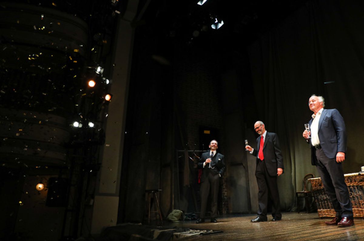 Stuart Fox (Arthur Kipps), Robin Herford (Director), Peter Wilson (Producer), during the curtain call at 