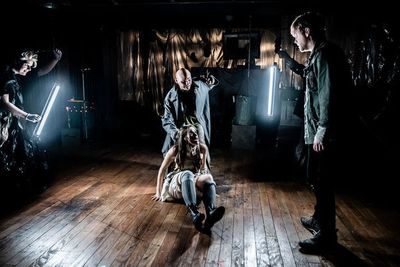 Mary Gilbreath Grim (Adolfo Pirelli/ Beggar Woman), Alex Heika (Beadle/Jonas Fogg), C Photo