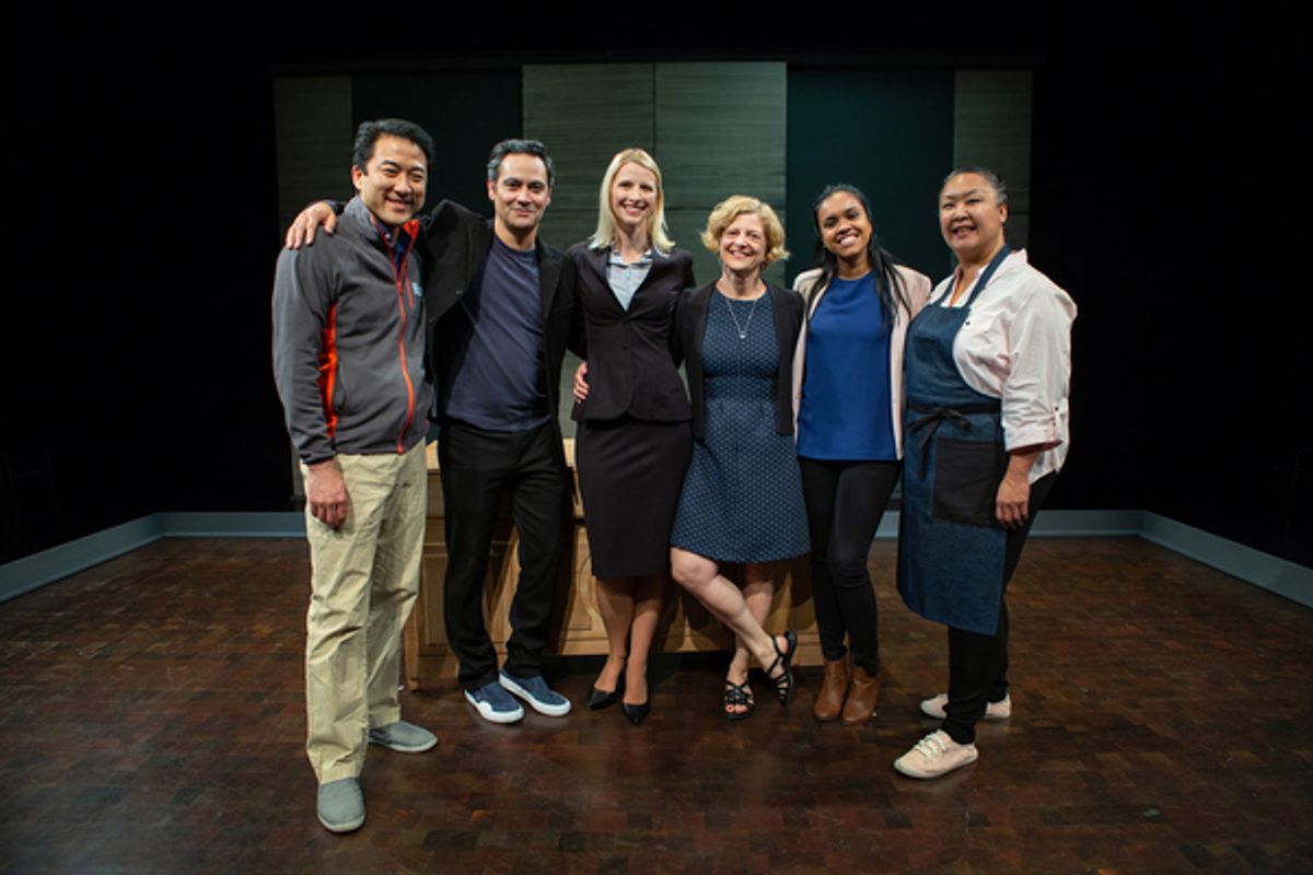 The cast of â€˜The Fitâ€™ with playwright Carey Perloff  at 