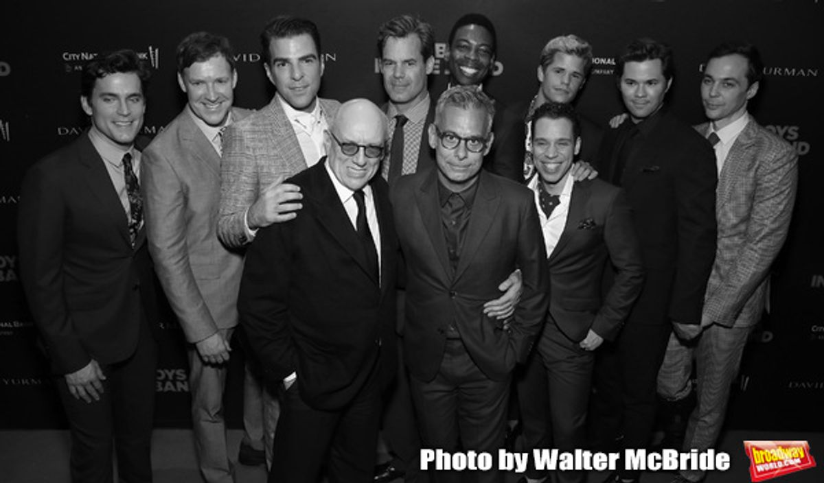 Matt Bomer, Brian Hutchison, Zachary Quinto, Mart Crowley, Joe Mantello, Tuc Watkins, Michael Benjamin Washington, Charlie Carver, Robin de Jesus, Andrew Rannells and Jim Parsons attends the 'The Boys In The Band' 50th Anniversary Celebration at The Secon at 