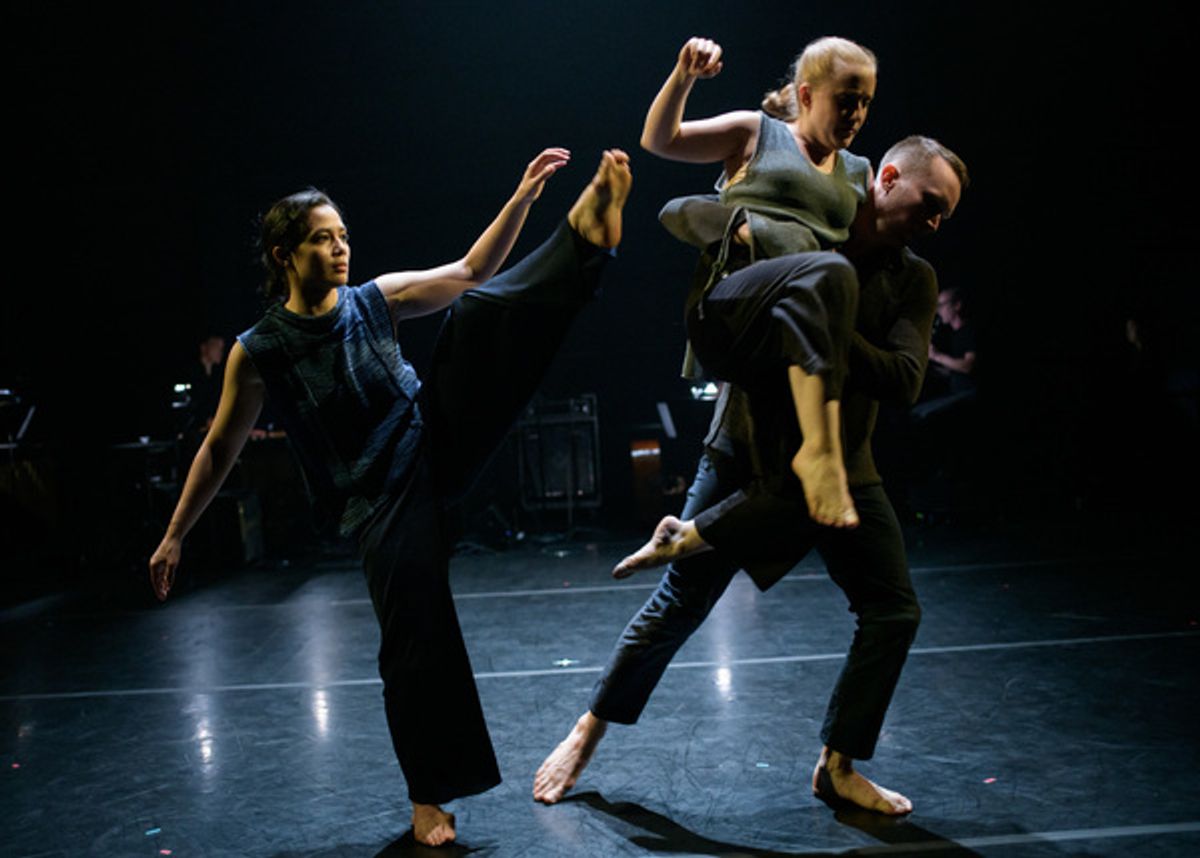 Doug Varone Dancers Aya Wilson, Jake Bone and Whitney Dufrene in 'shelter' from 'in the shelter of the fold / epilogue' at BAM Fisher. Photo by Ian Douglas. at 