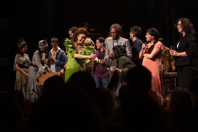 Amber Gray, Eva Noblezada, and the Cast of HADESTOWN Photo