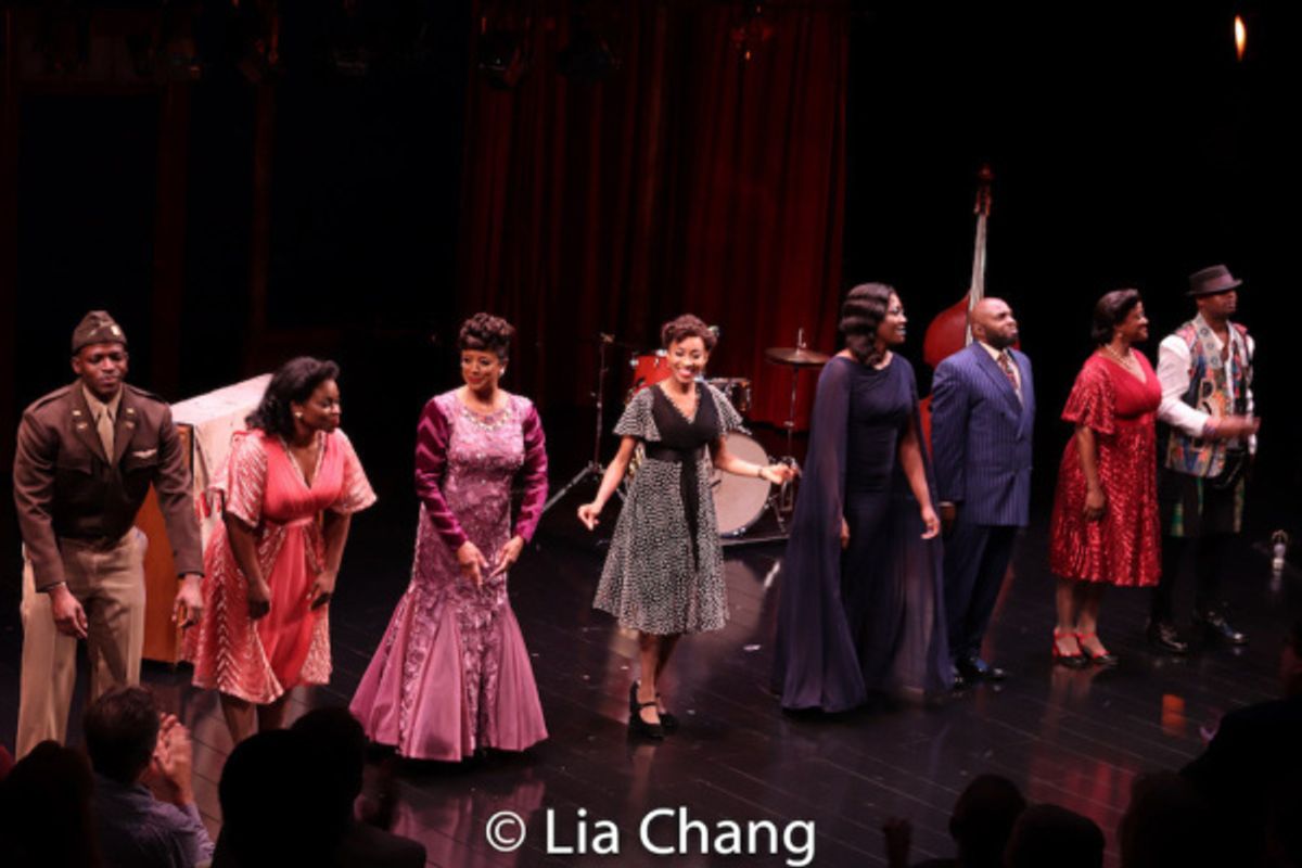 Cedric Sanders, Stacey Sargeant, Marva Hicks, Allison Semmes, Amber Iman, Stanley Wayne Mathis, Monica J. Palmer and Chesney Snow during the opening night curtain call at Two River Theater.  at 