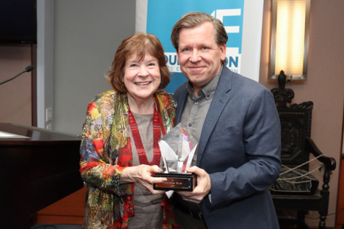2019 Richard Seff Award winner Marylouise Burke and Playwright David Lindsay-Abaire at 