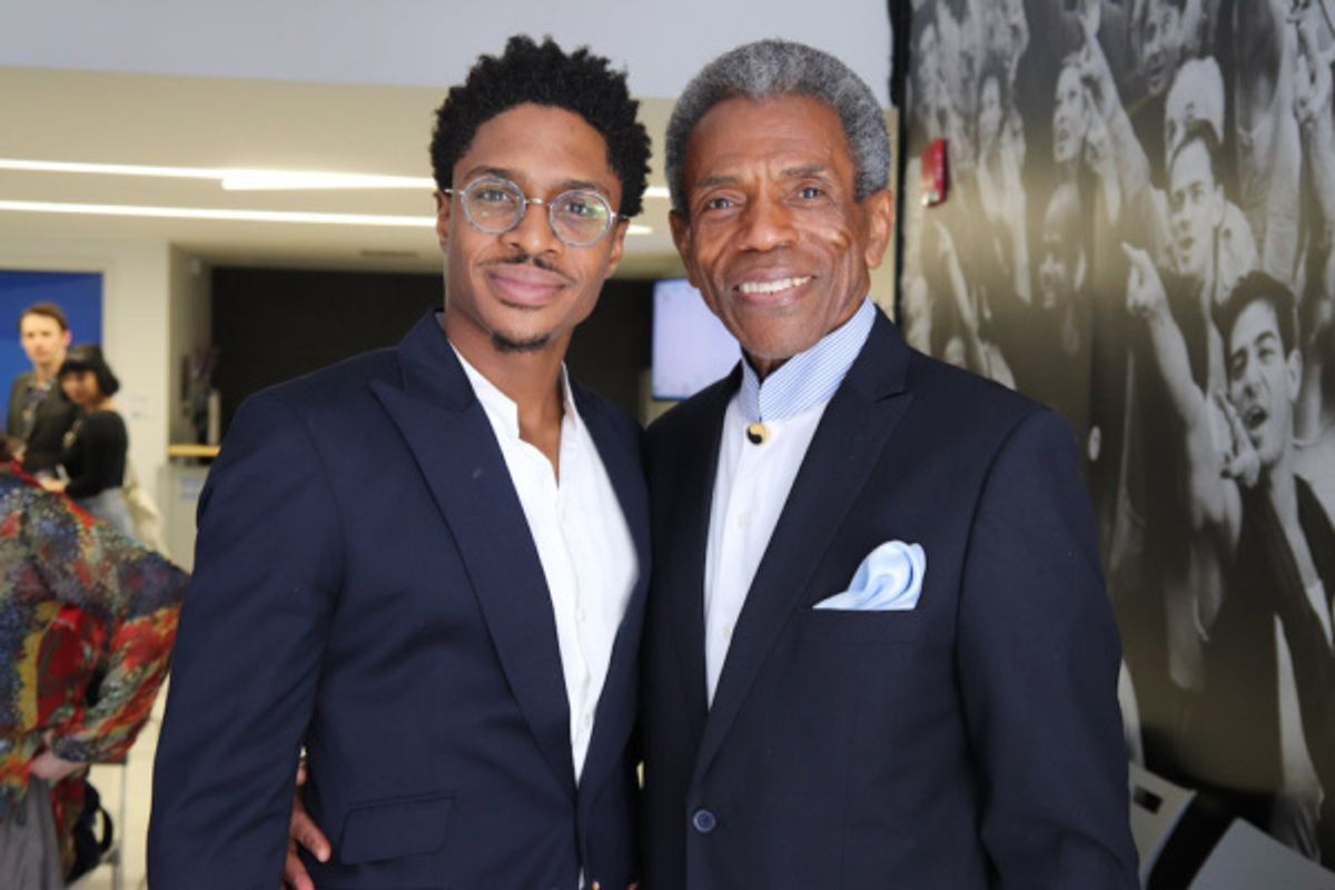 2019 Clarence Derwent Award winner Ephraim Sykes with 2019 Richard Seff Award winner and 2019 Tony Award winner Andre De Shields  at 