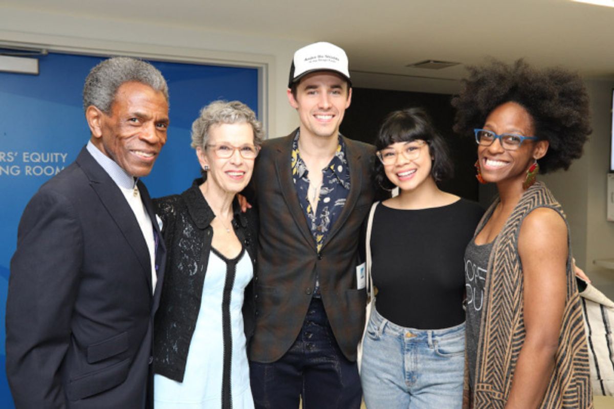 2019 Richard Seff Award winner and 2019 Tony Award winner Andre De Shields, Judith Rice, Reeve Carney, Eva Noblezada and Kimberly Marable at 