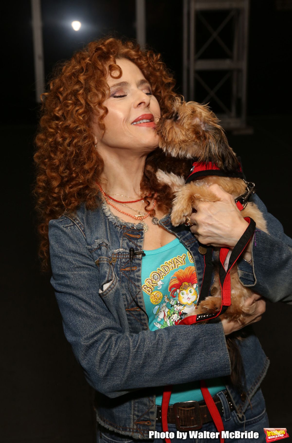 Bernadette Peters with a dog from The Humane Society of New York at 