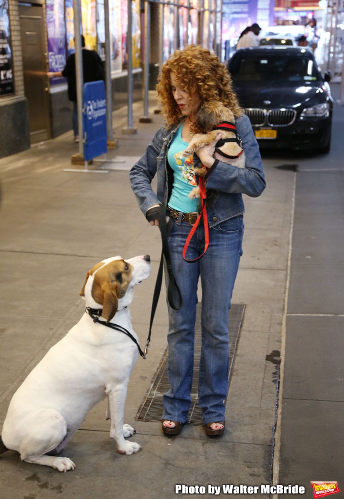 Bernadette Peters with dogs from The Humane Society of New York at 