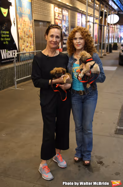 Laurie Metcalf and Bernadette Peters with dogs from The Humane Society of New York Photo