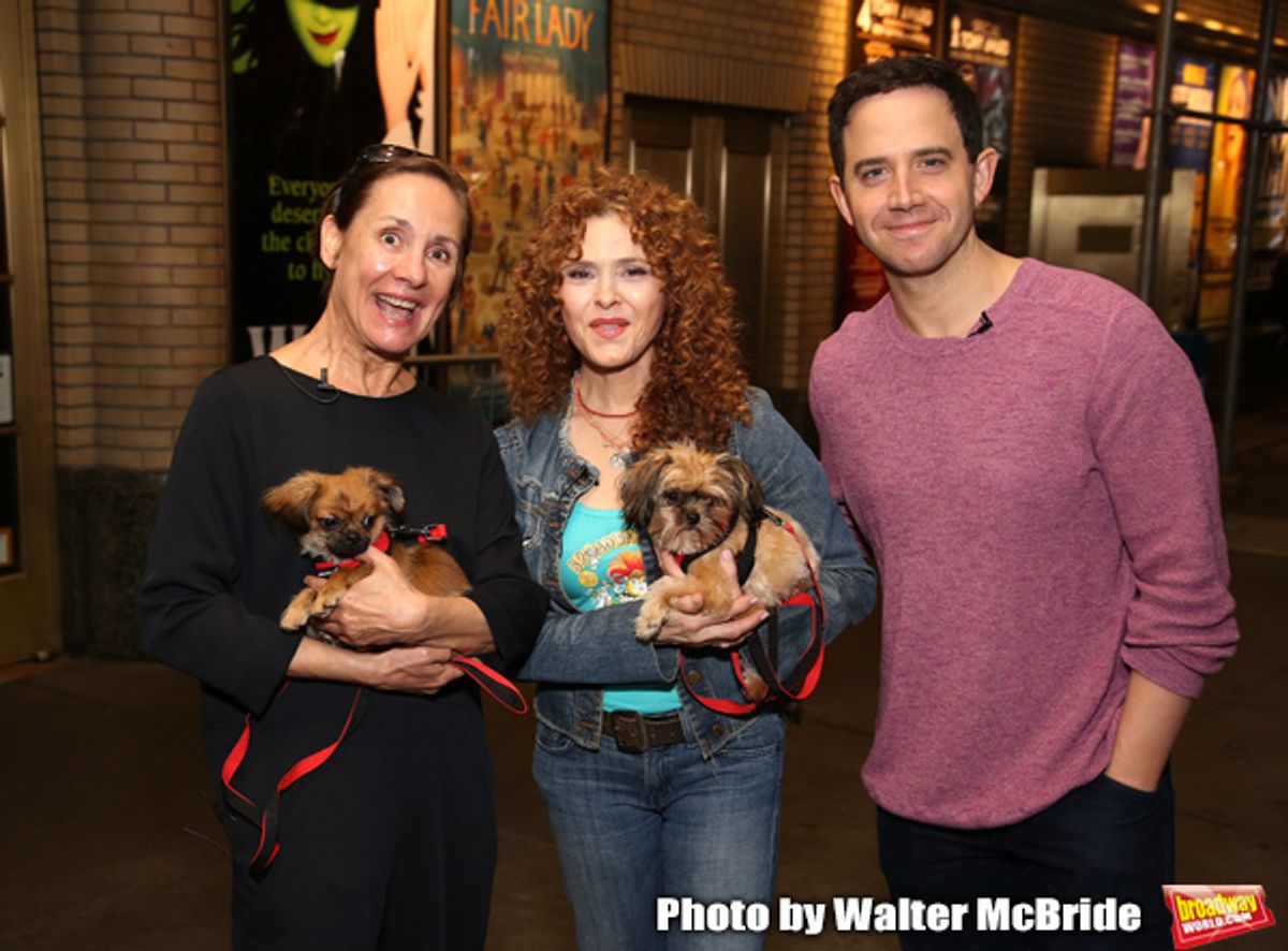 Laurie Metcalf, Bernadette Peters and Santino Fontana with dogs from The Humane Society of New York at 