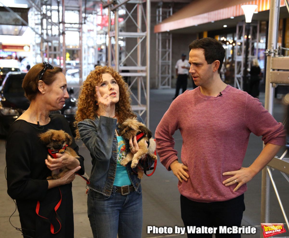 Laurie Metcalf, Bernadette Peters and Santino Fontana with dogs from The Humane Society of New York at 